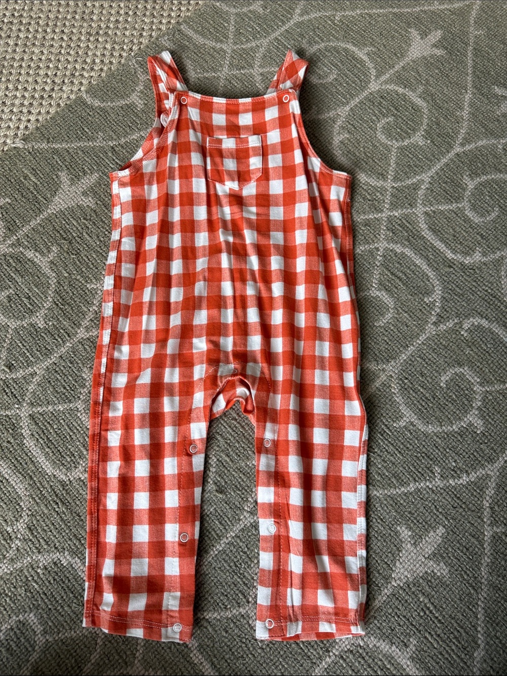 Angel Dear Kids Orange and White Check Overalls 12-18Months NWT